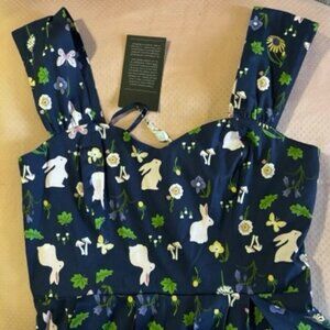 NWT Modcloth x Collectif Navy Floral Bunny Swing Dress US 8 UK 12